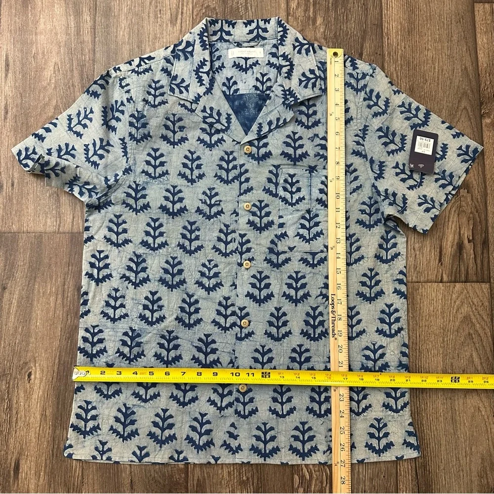 Lucky Brand Leaf Print Button Up Cotton Shirt Men’s Size S Blue Indigo